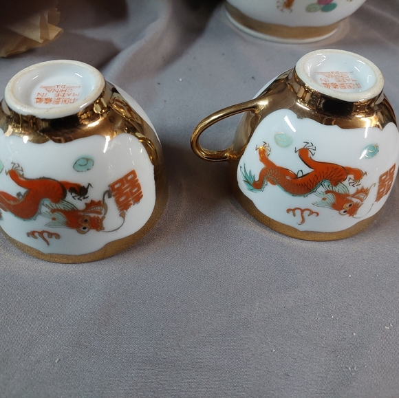 Vintage Gold Trimmed Asian PHOENIX Tea Set (4pcs) Hand-Painted - Picture 12 of 15